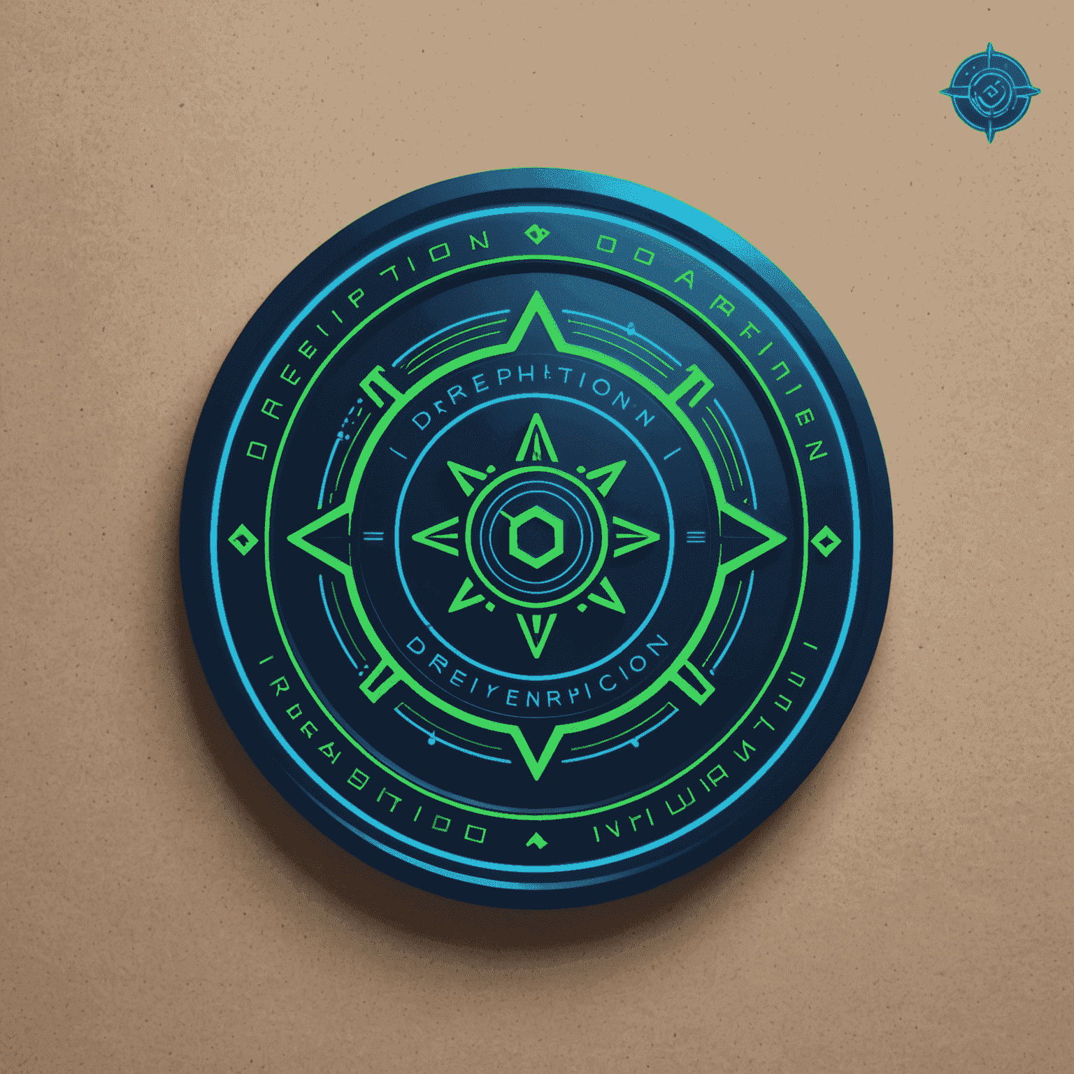 Logo de Drephion: Un sello notarial digital moderno con elementos futuristas en azul eléctrico y verde neón