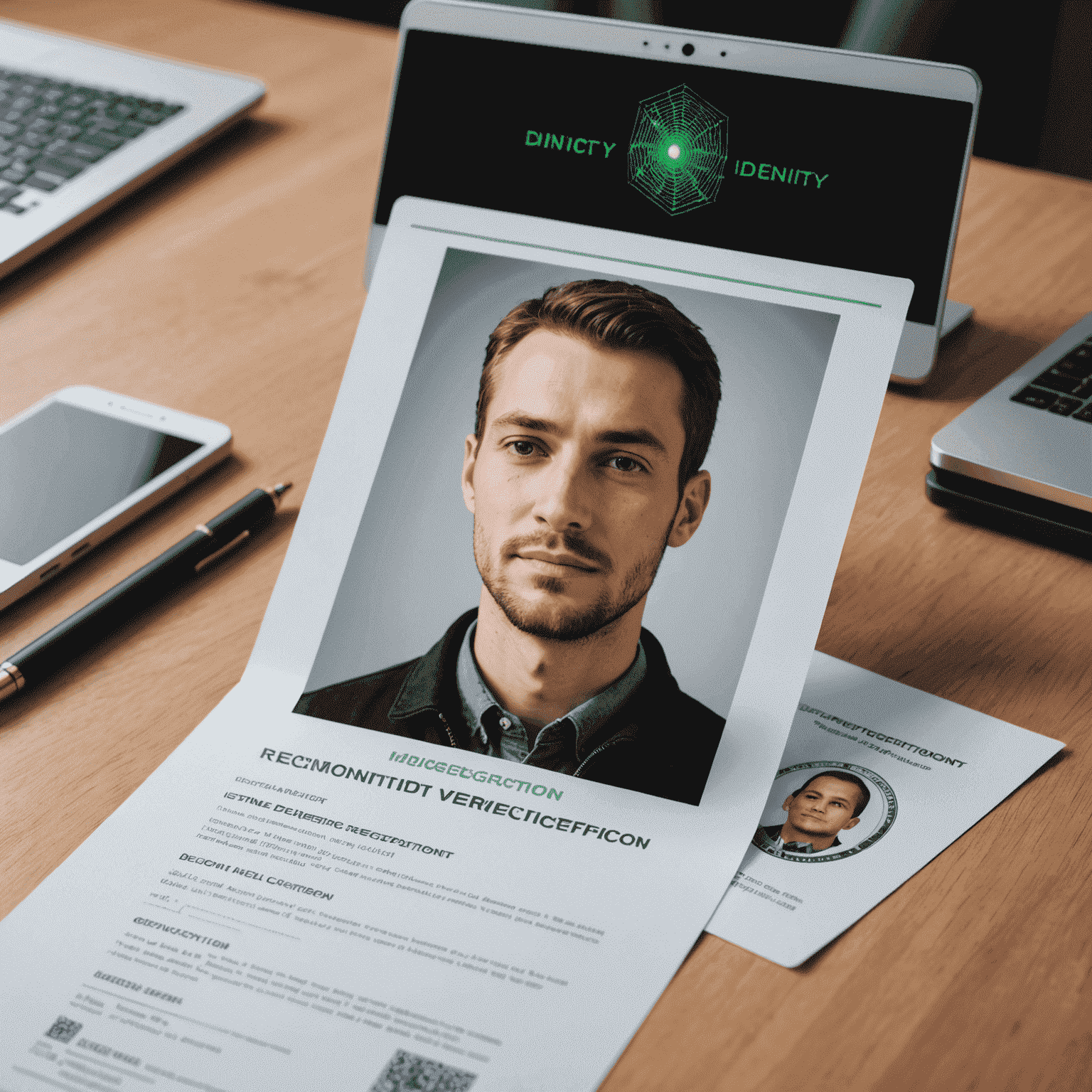 Imagen que muestra un escáner de reconocimiento facial junto a un documento de identidad, simbolizando la verificación de identidad en línea